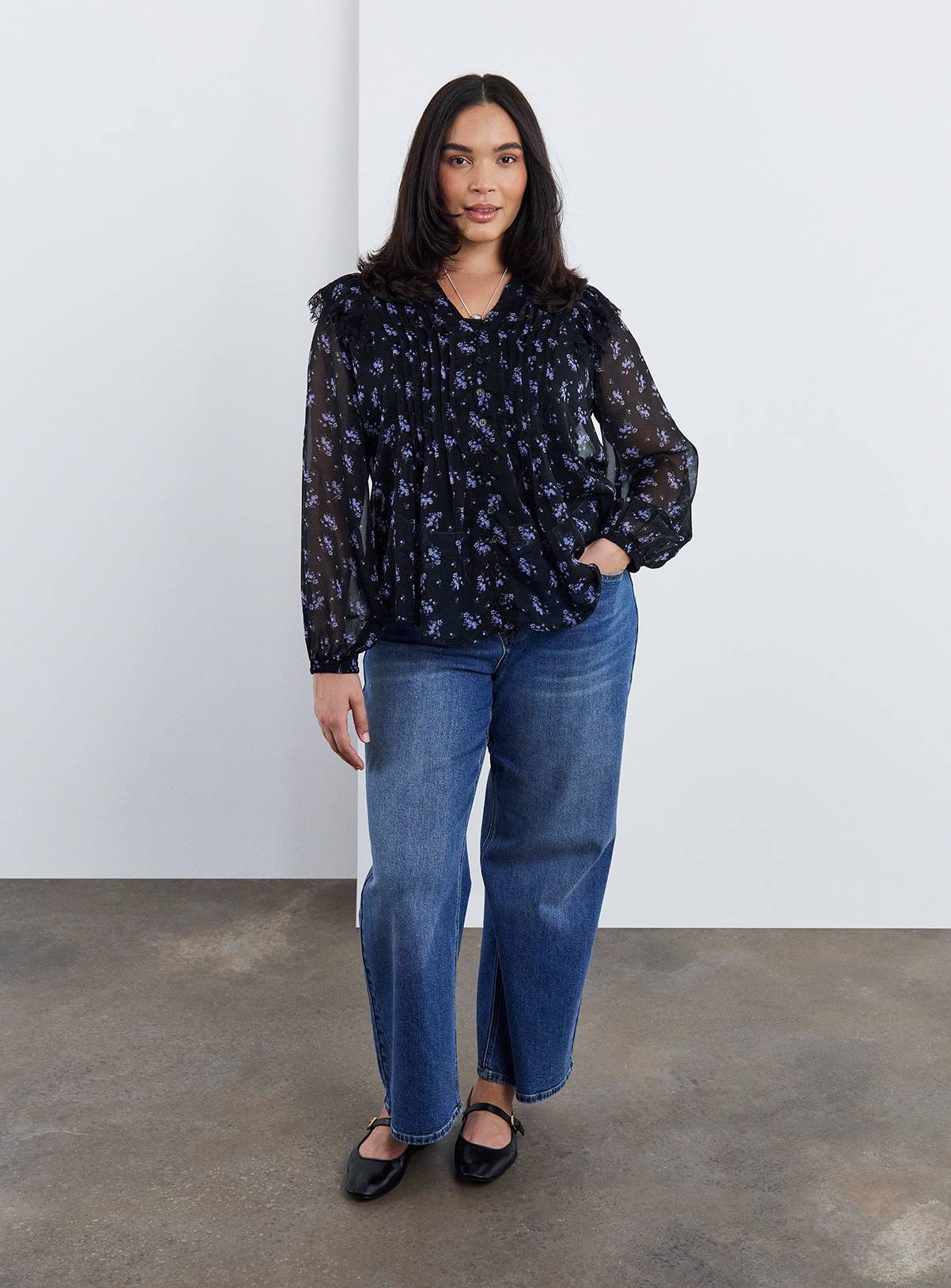 SIMPLY BE Ditsy Tuxedo Detail Blouse 10 - Image 4